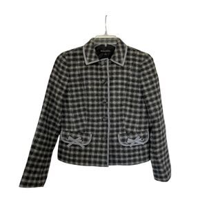 Brooks Brothers Gray Plaid Bow Pocket Women’s Wool Collared Jacket Size 6